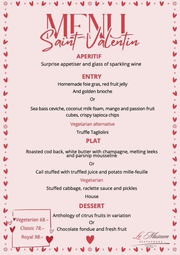 Valentine's Day Menu at Le Museum Restaurant